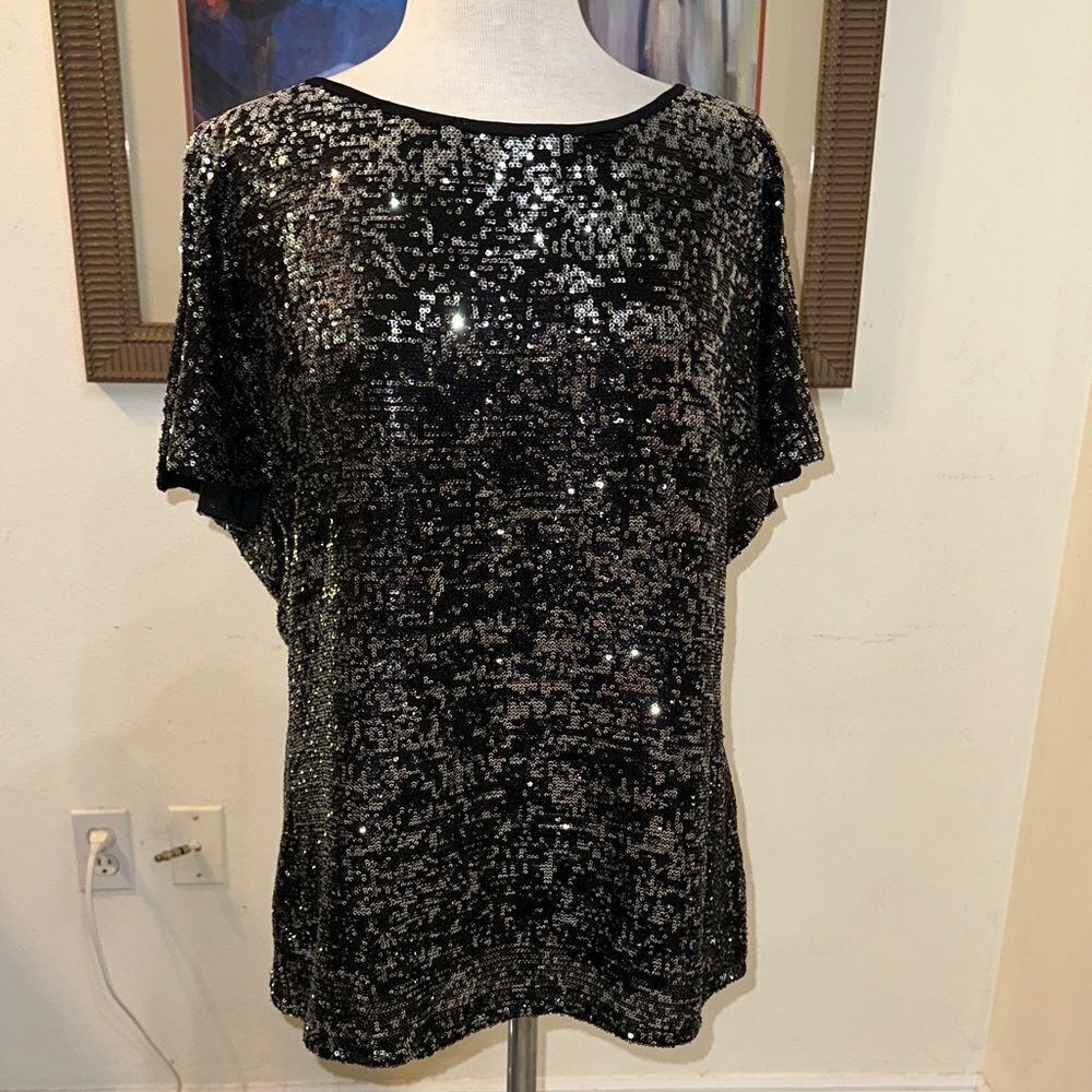 Boston Proper Top - Black Sequin Shimmer Size Large